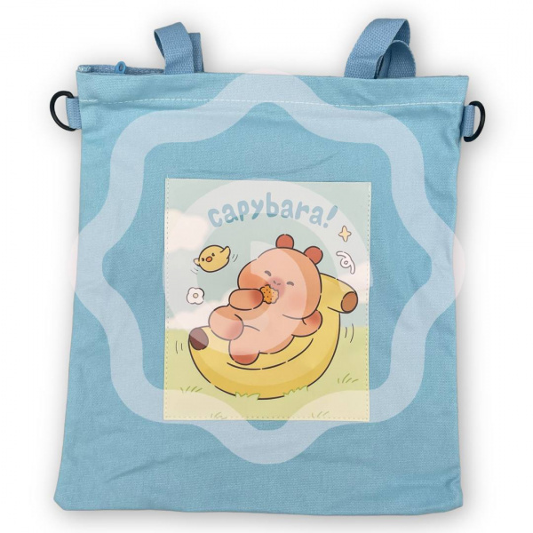 Сумка шоппер "Capybara on a banana", голубая (35х35 см)